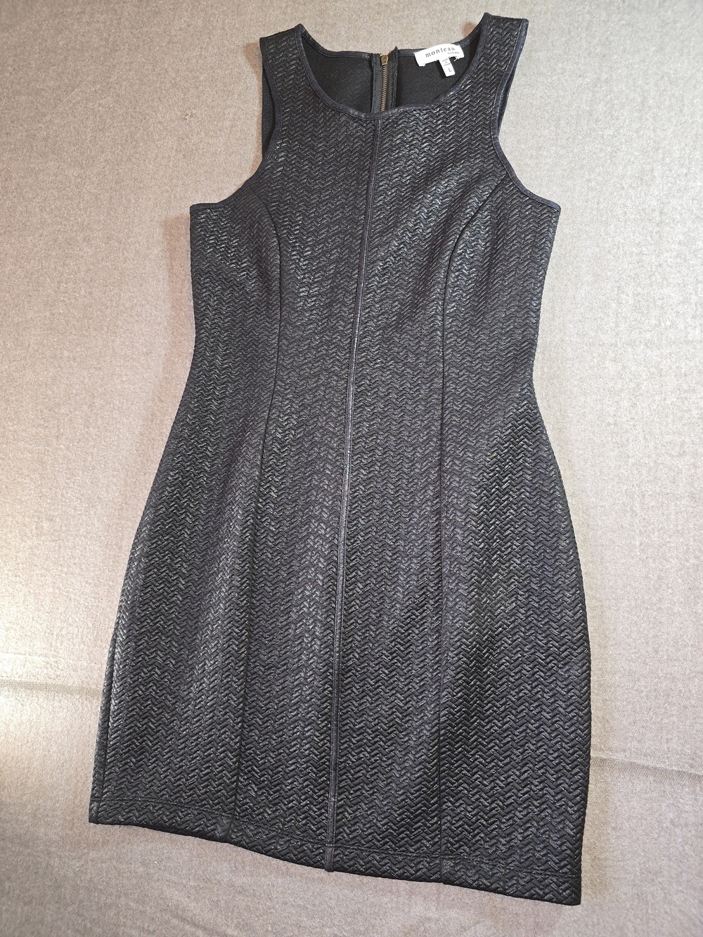 Monteau Black Textured Sleeveless Form Fitting Bodycon Dress Womens Large